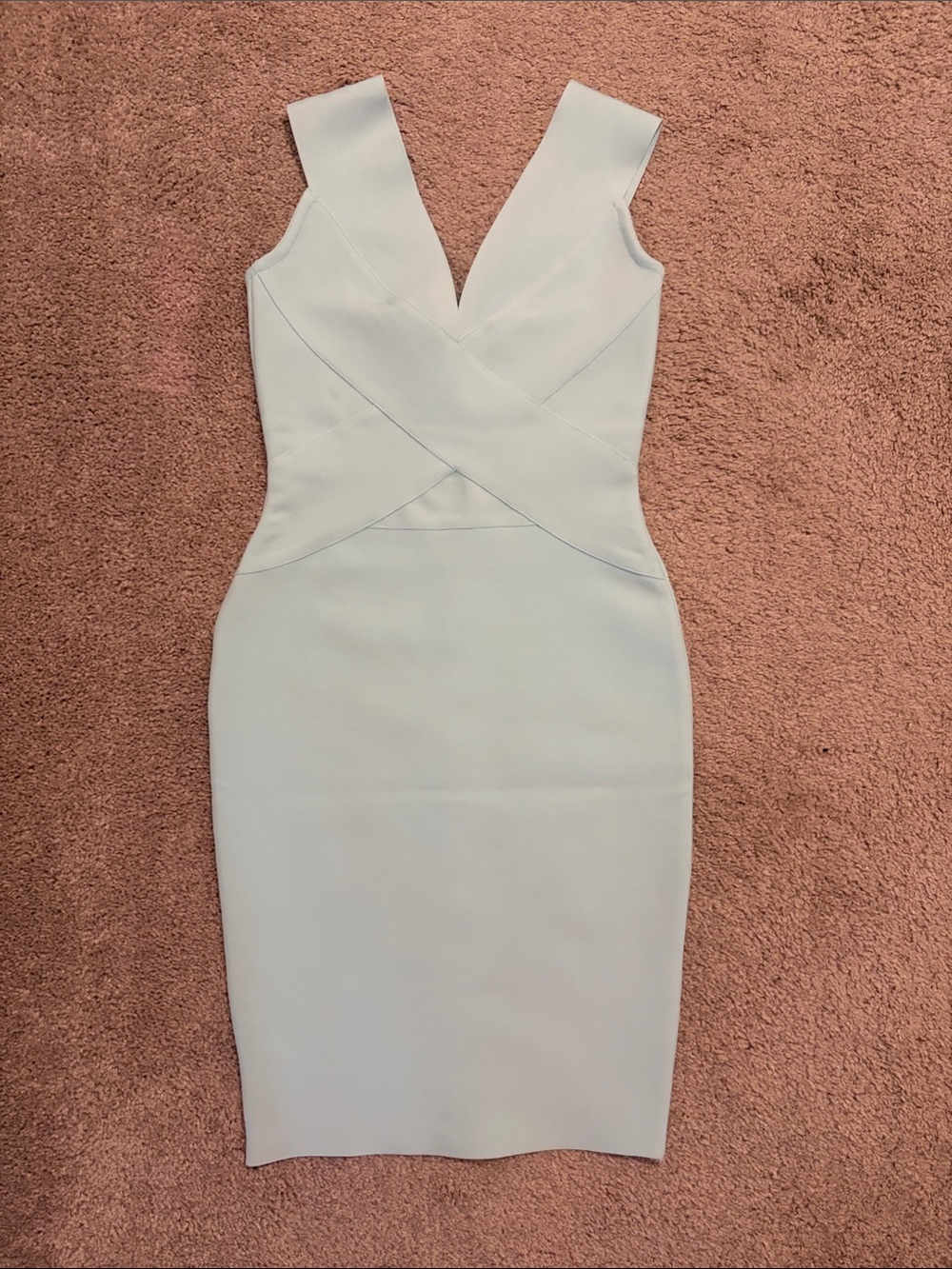 SHEIN Light Blue Sleeveless V-Neck Midi Bodycon Dress